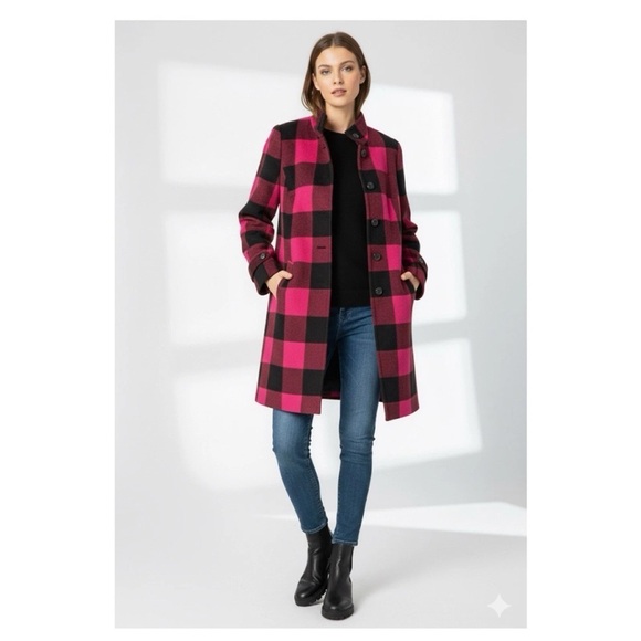 Jacob Jackets & Blazers - Jacob Pink/Black Buffalo Check Peacoat EUC
